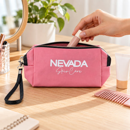 Cosmetic Pouch with Zipper Closure and Detachable Wrist Strap (1 Pc, 23x10.7 Cm)