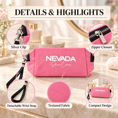 Cosmetic Pouch with Zipper Closure and Detachable Wrist Strap (1 Pc, 23x10.7 Cm)