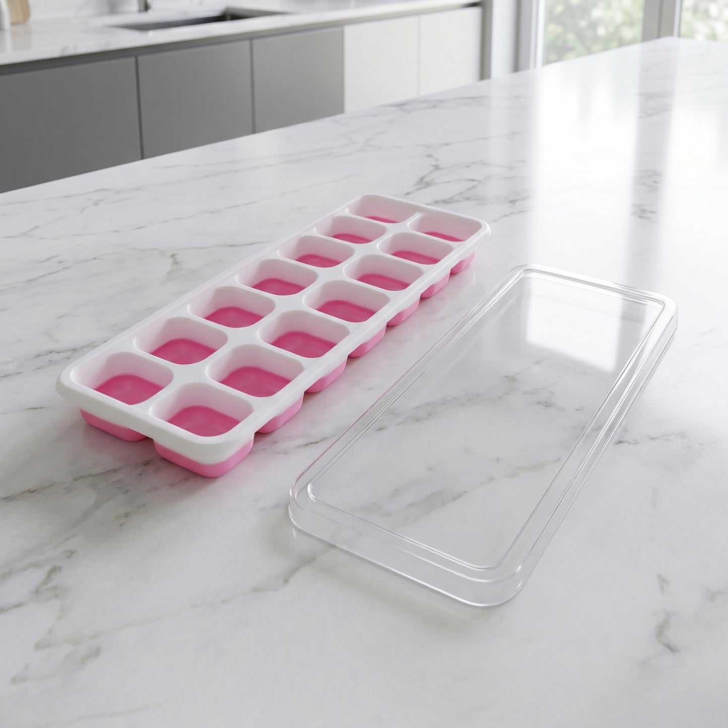 Easy release pink ice cube tray