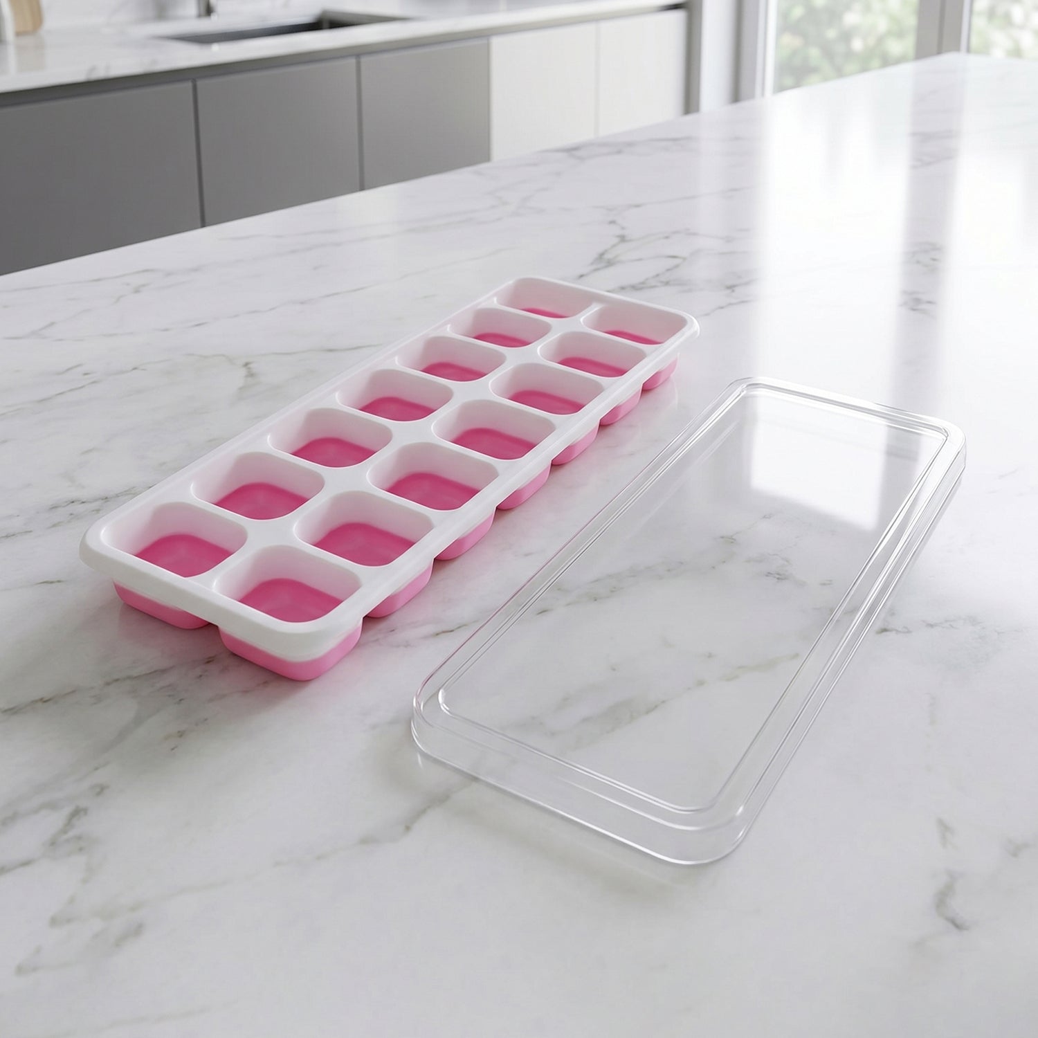 Easy release pink ice cube tray