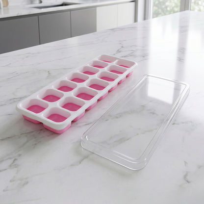 Easy release pink ice cube tray