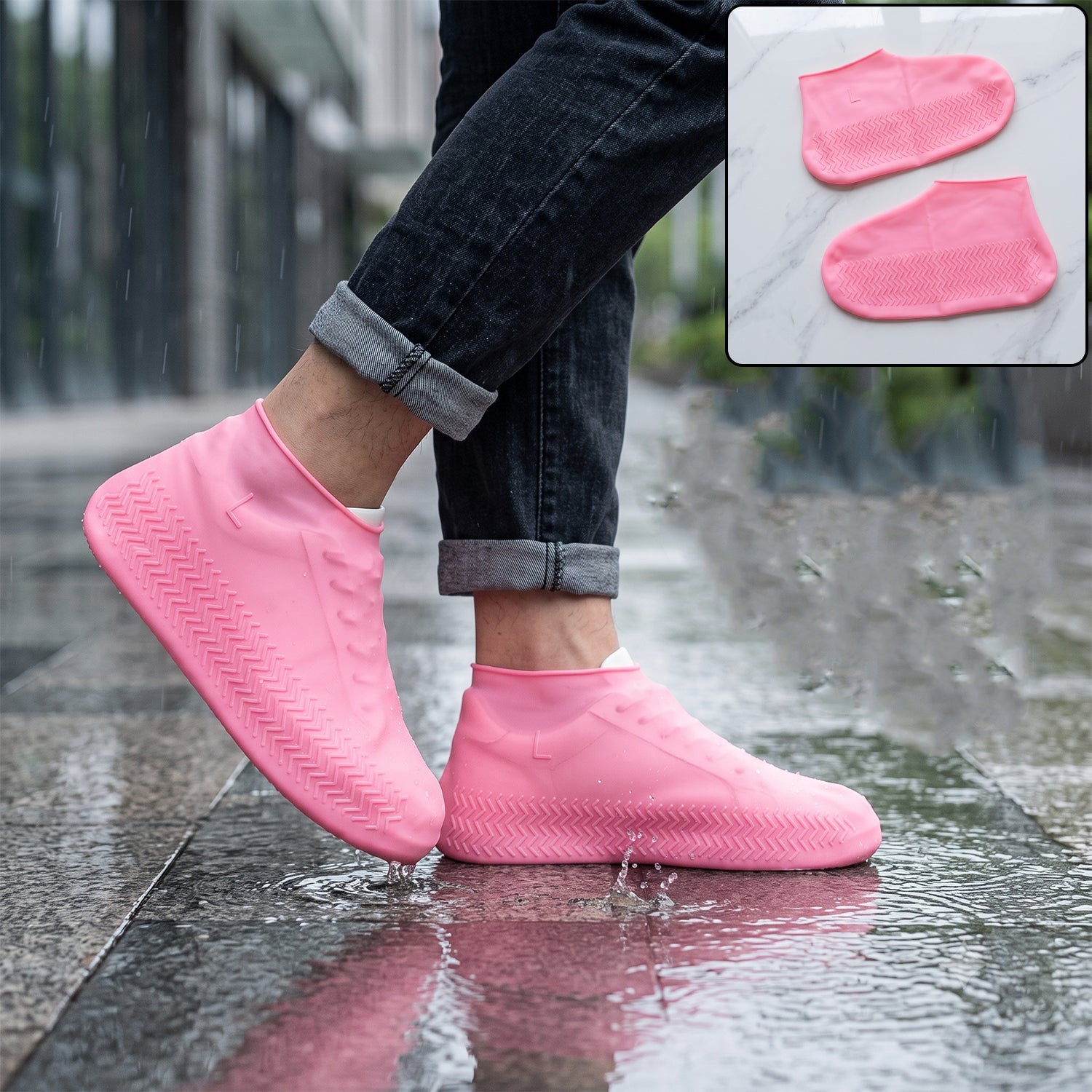 Large Size Reusable Waterproof Shoe Cover Silicone Rain Protector (1 Pair)