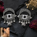 Oxidised Silver Chandbali Jhumka Earrings with Black Stone and Pearl for Women Girls