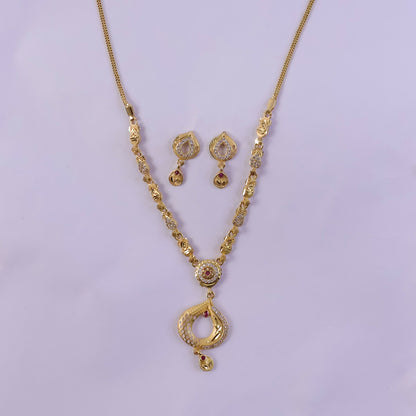 Elegant Gold-Tone Teardrop Pendant Necklace Set with Minimal Chain Design & Matching Earrings