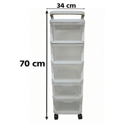 5 Layer Plastic Storage Drawer Rack Organizer with Wheels for Home (1 Pc)