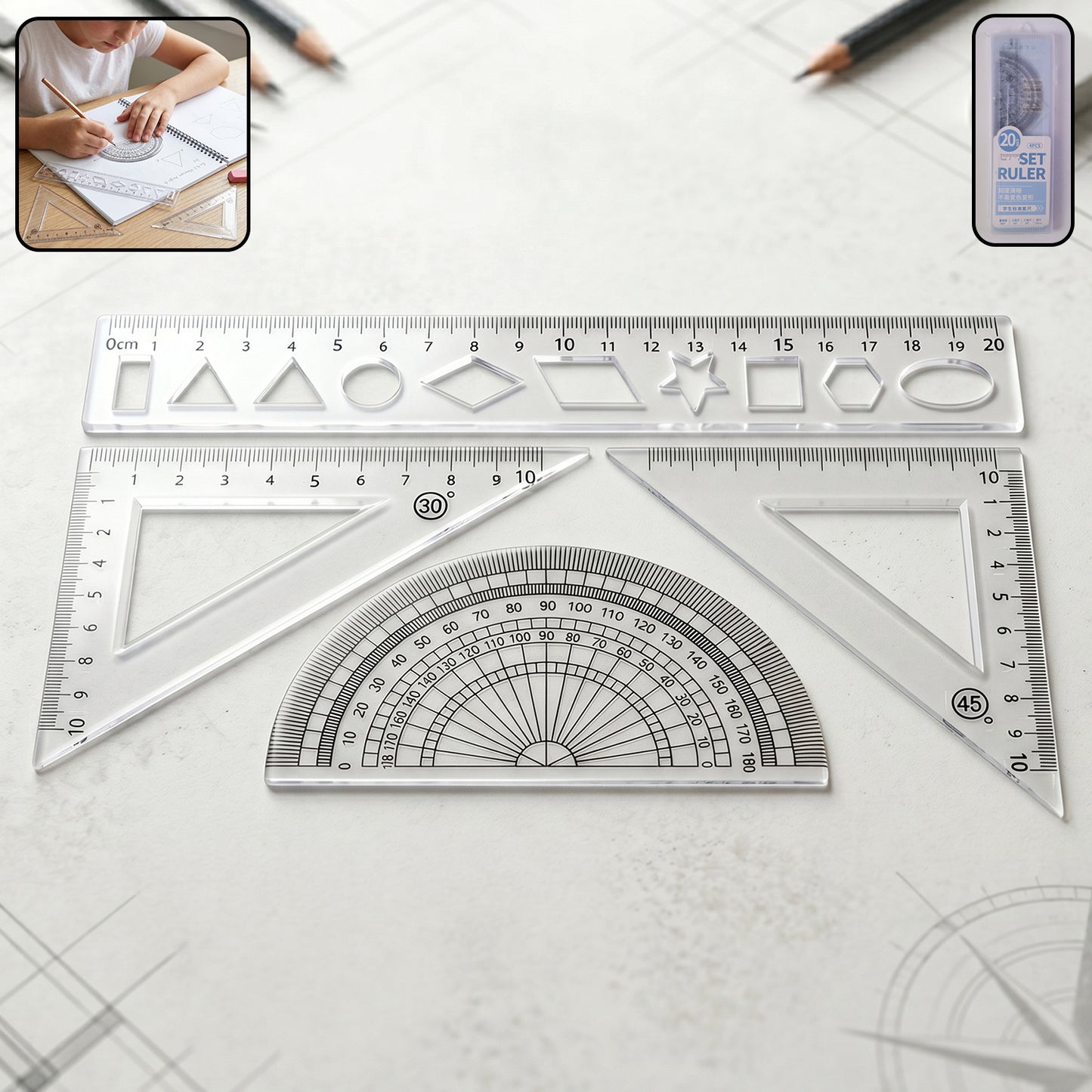 Student geometry ruler set 4pc