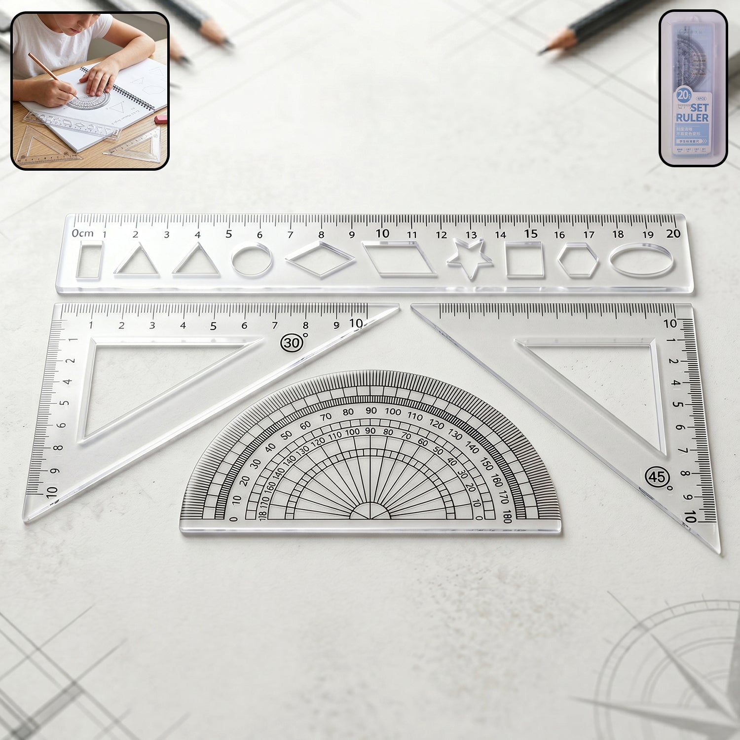 Student geometry ruler set 4pc