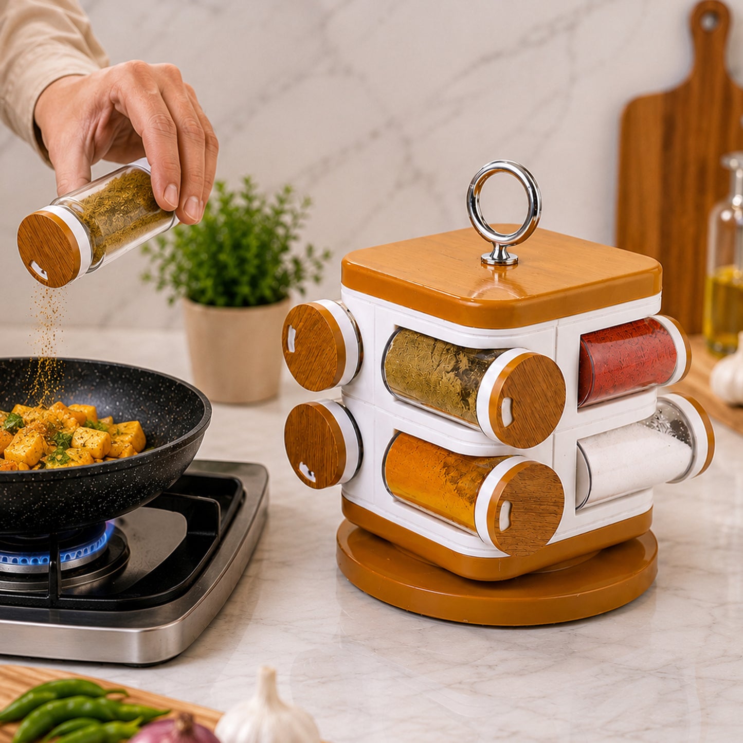 Plastic Spice Rack – 8-Jar Revolving Organizer