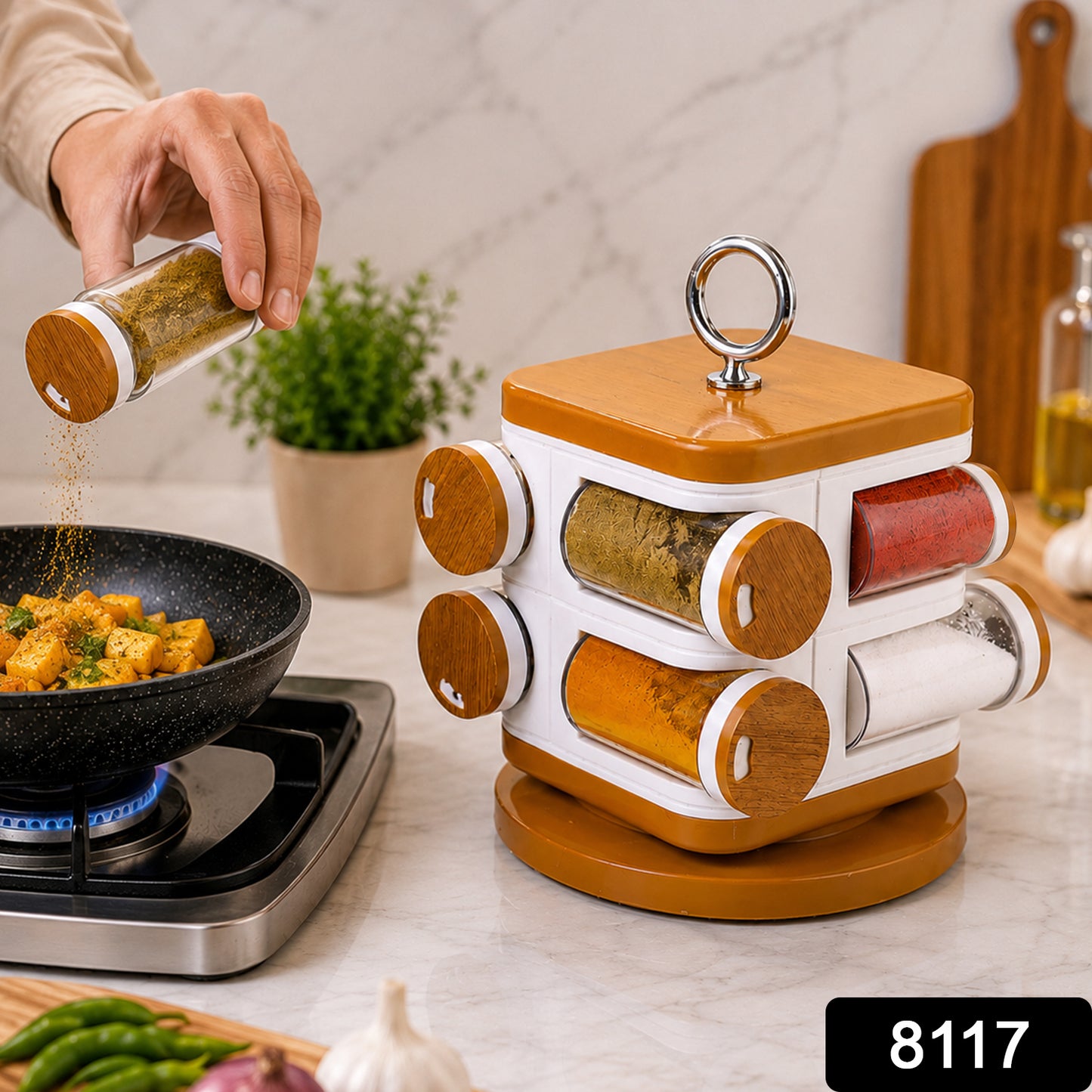 Plastic Spice Rack – 8-Jar Revolving Organizer