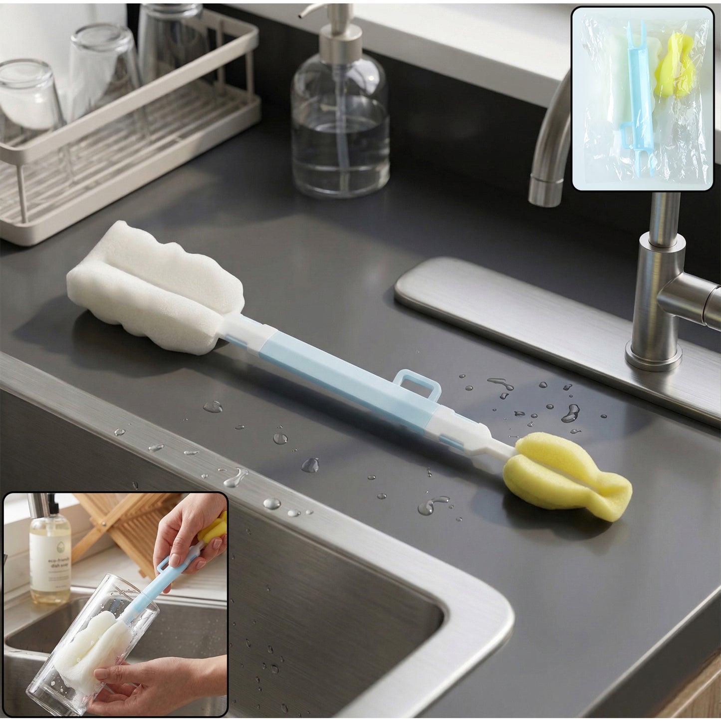 Multipurpose bottle cleaning brush