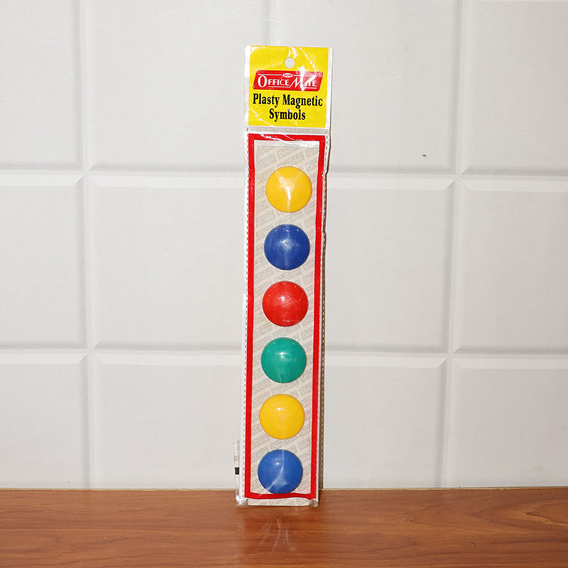 Office Mate Plasty Magnetic Symbols – Multicolour Round Magnets (Set of 6)
