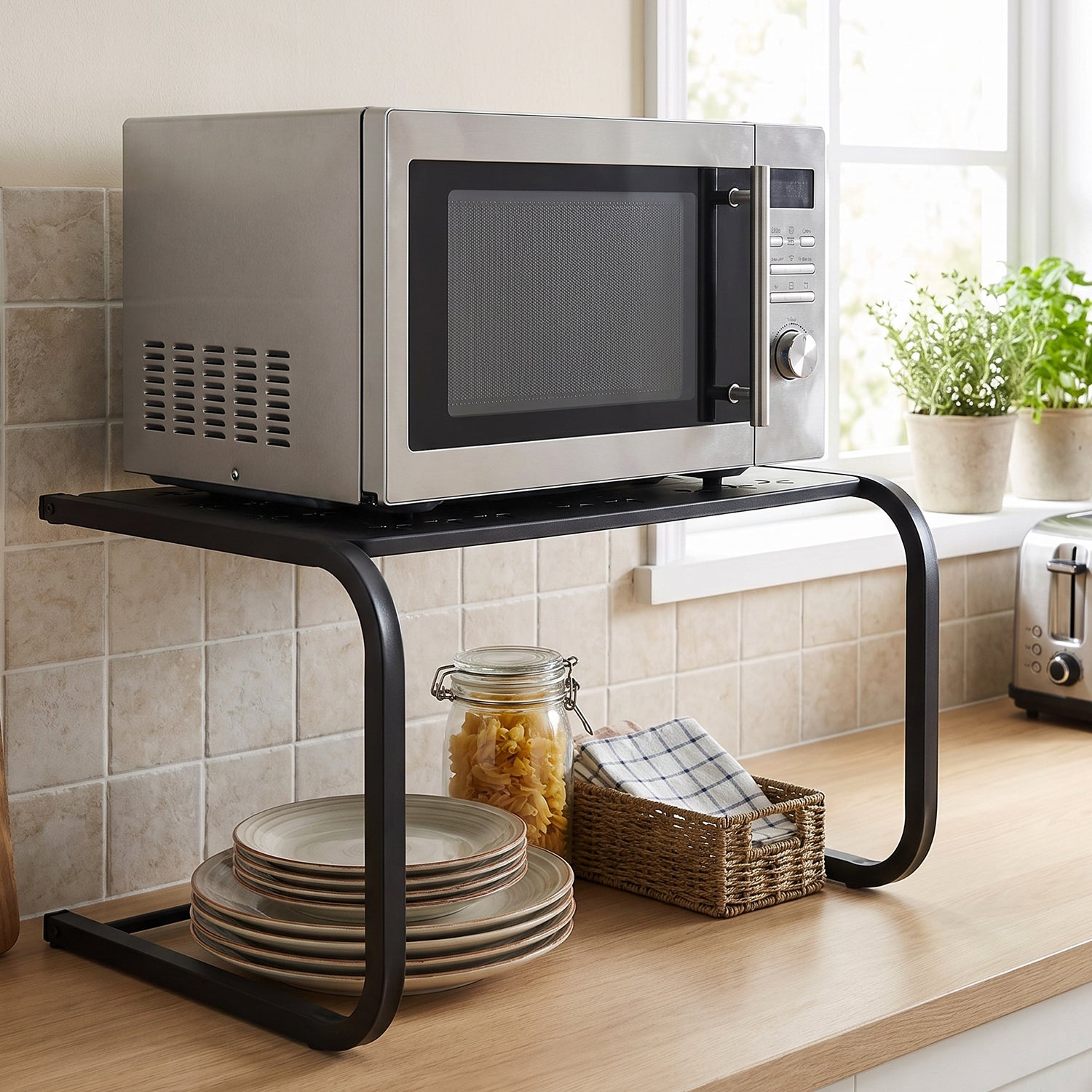 Metal Kitchen Microwave Oven Storage Rack Stand Countertop Organiser (1 Pc)