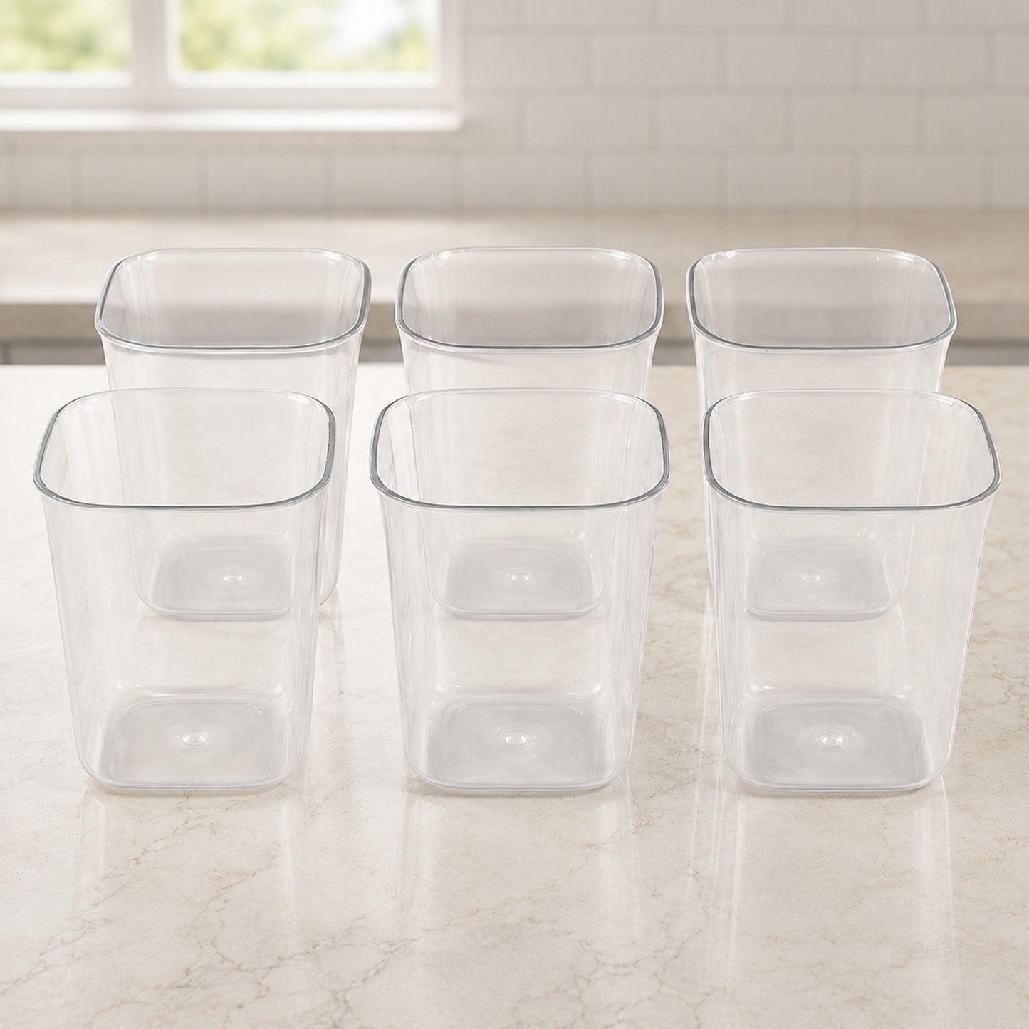 Transparent Diamond Plastic Glass Set – 6 Pieces with Tray