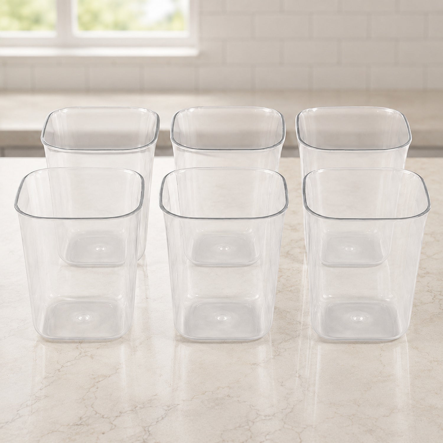 Transparent Diamond Plastic Glass Set – 6 Pieces with Tray