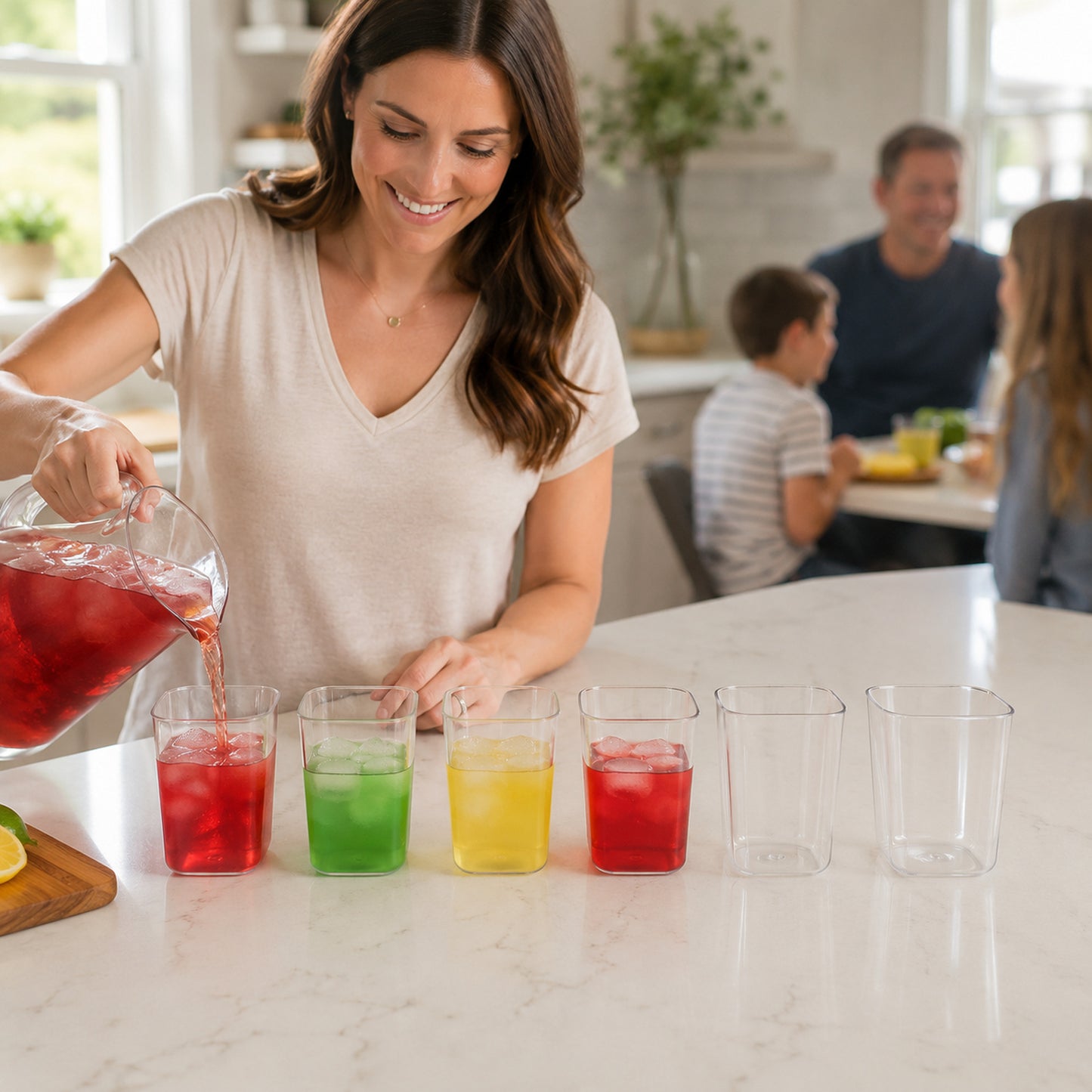 Transparent Diamond Plastic Glass Set – 6 Pieces with Tray