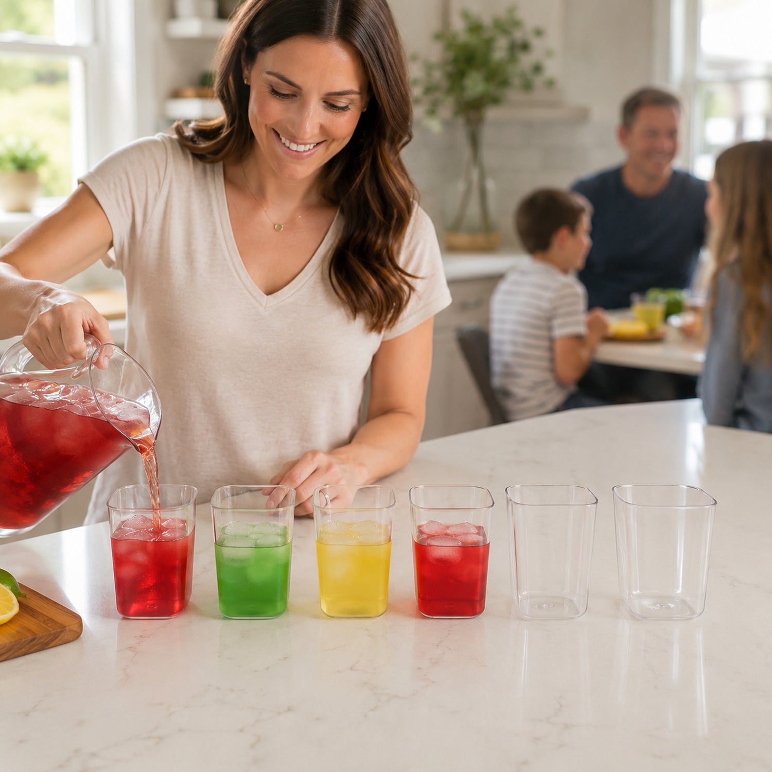 Transparent Diamond Plastic Glass Set – 6 Pieces with Tray