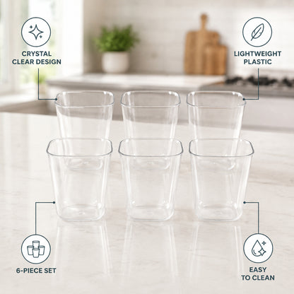 Transparent Diamond Plastic Glass Set – 6 Pieces with Tray