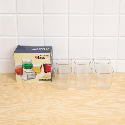 Transparent Diamond Plastic Glass Set – 6 Pieces with Tray