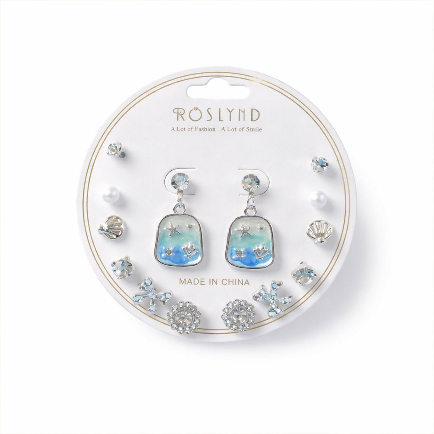 Close-up of silver-plated Korean style stud earrings in the combo set