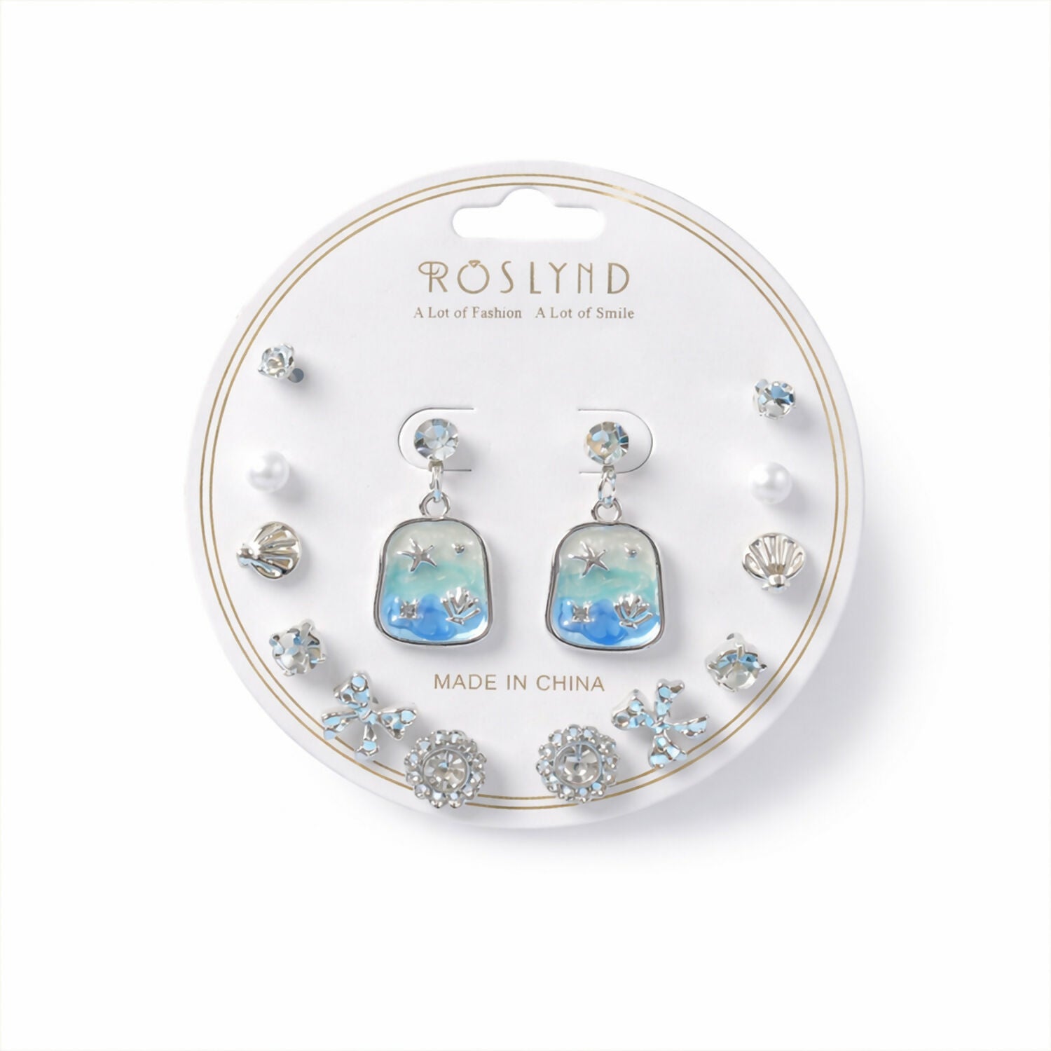 Close-up of silver-plated Korean style stud earrings in the combo set