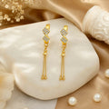 Elegant Gold Tone Crystal Tassel Earrings with Double Diamond Design & Chain Drops