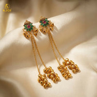 Handcrafted Floral Stud Long Drop Ghungroo Jhumki Earrings