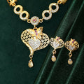 Antique Gold Heart Lattice Necklace Set with Butterfly Motif AD