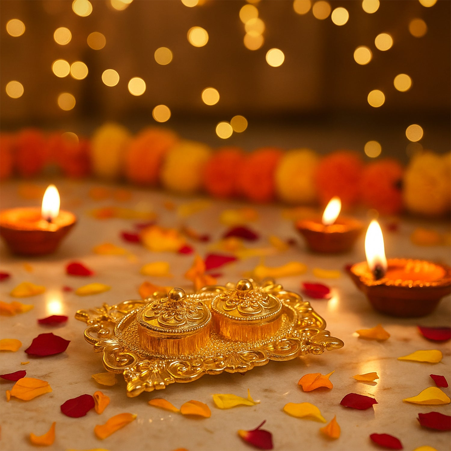 Royal Ornate Oval Pooja Thali - (1 Pc)