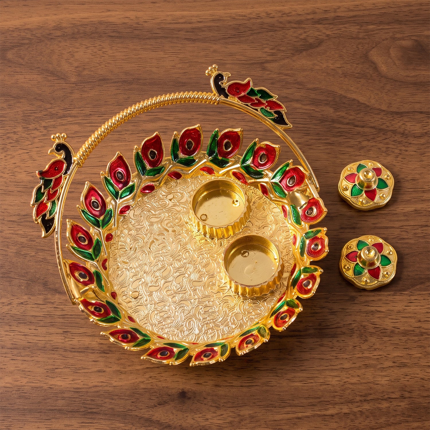 Metal Peacock Handle Kumkum Dish (1 Pc)