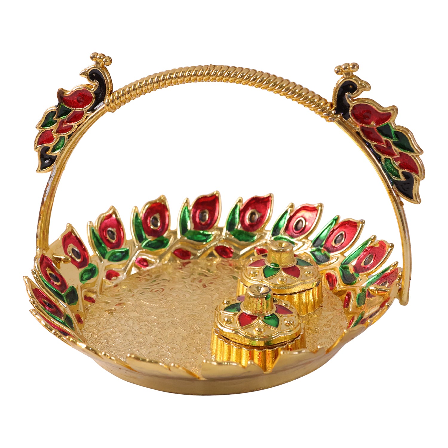 Metal Peacock Handle Kumkum Dish (1 Pc)