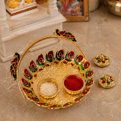 Metal Peacock Handle Kumkum Dish (1 Pc)