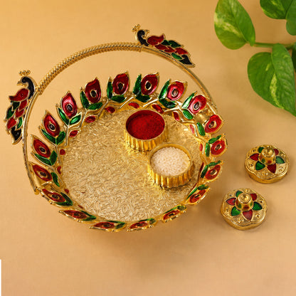 Metal Peacock Handle Kumkum Dish (1 Pc)