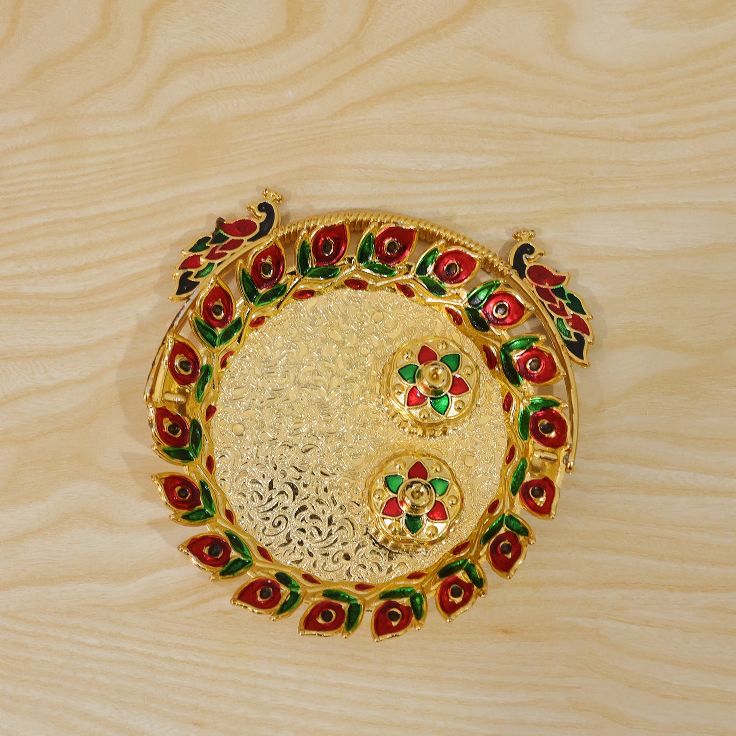 Metal Peacock Handle Kumkum Dish (1 Pc)