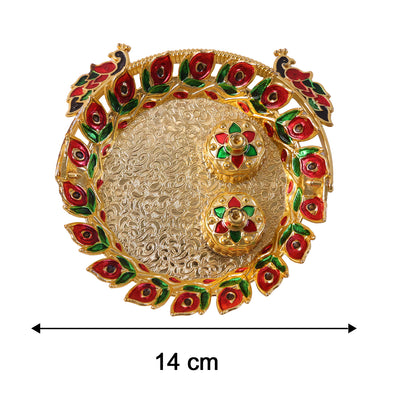 Metal Peacock Handle Kumkum Dish (1 Pc)
