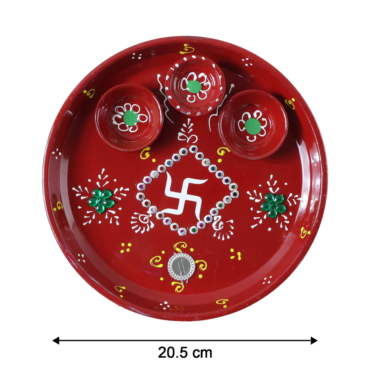 Dimensions layout showing size of decorative pooja thali