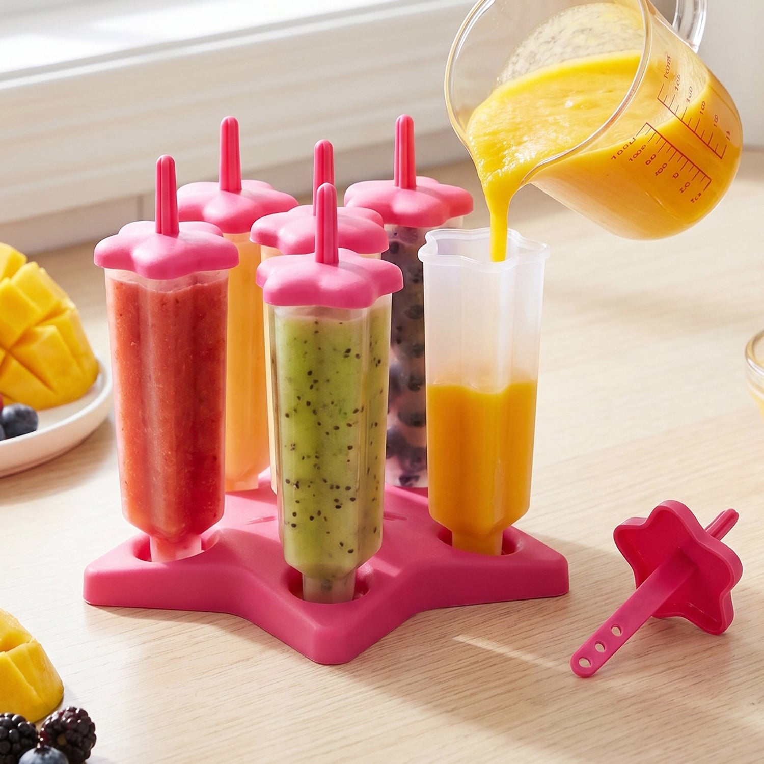 Ice cream molds with sticks ready for freezing