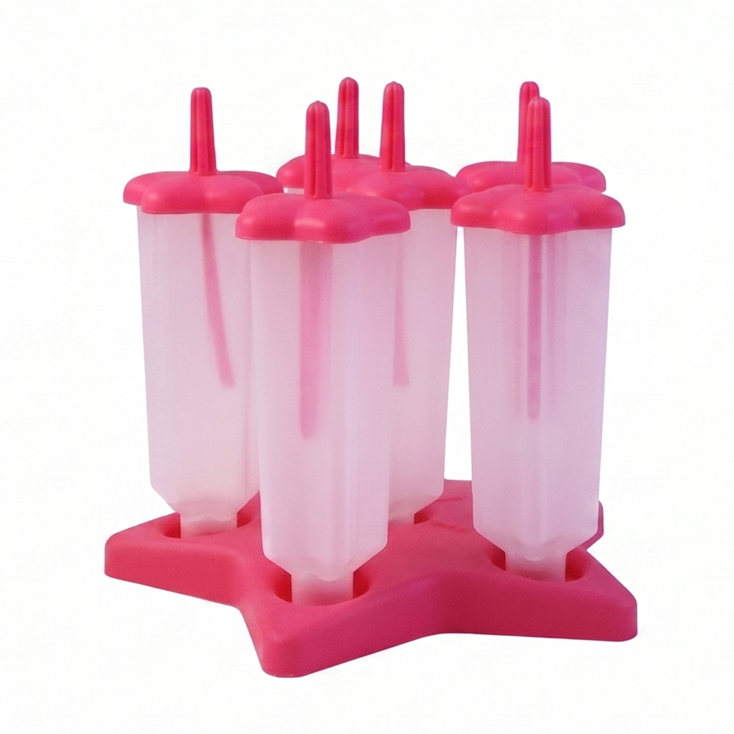 Frozen popsicles made using plastic molds on a table