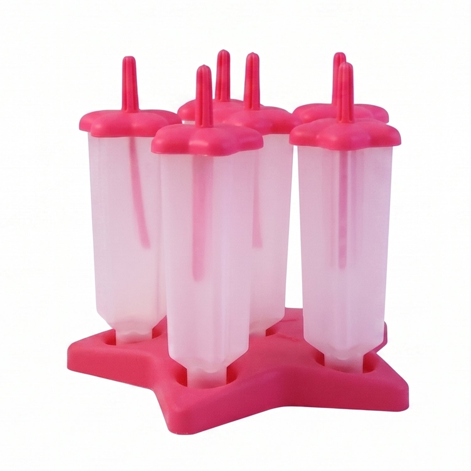 Frozen popsicles made using plastic molds on a table