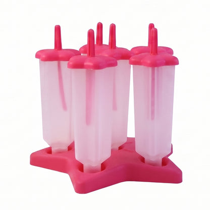 Frozen popsicles made using plastic molds on a table