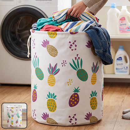 Printed Fabric Clothes Storage Bag Foldable Laundry Basket Hamper (1 Pc)