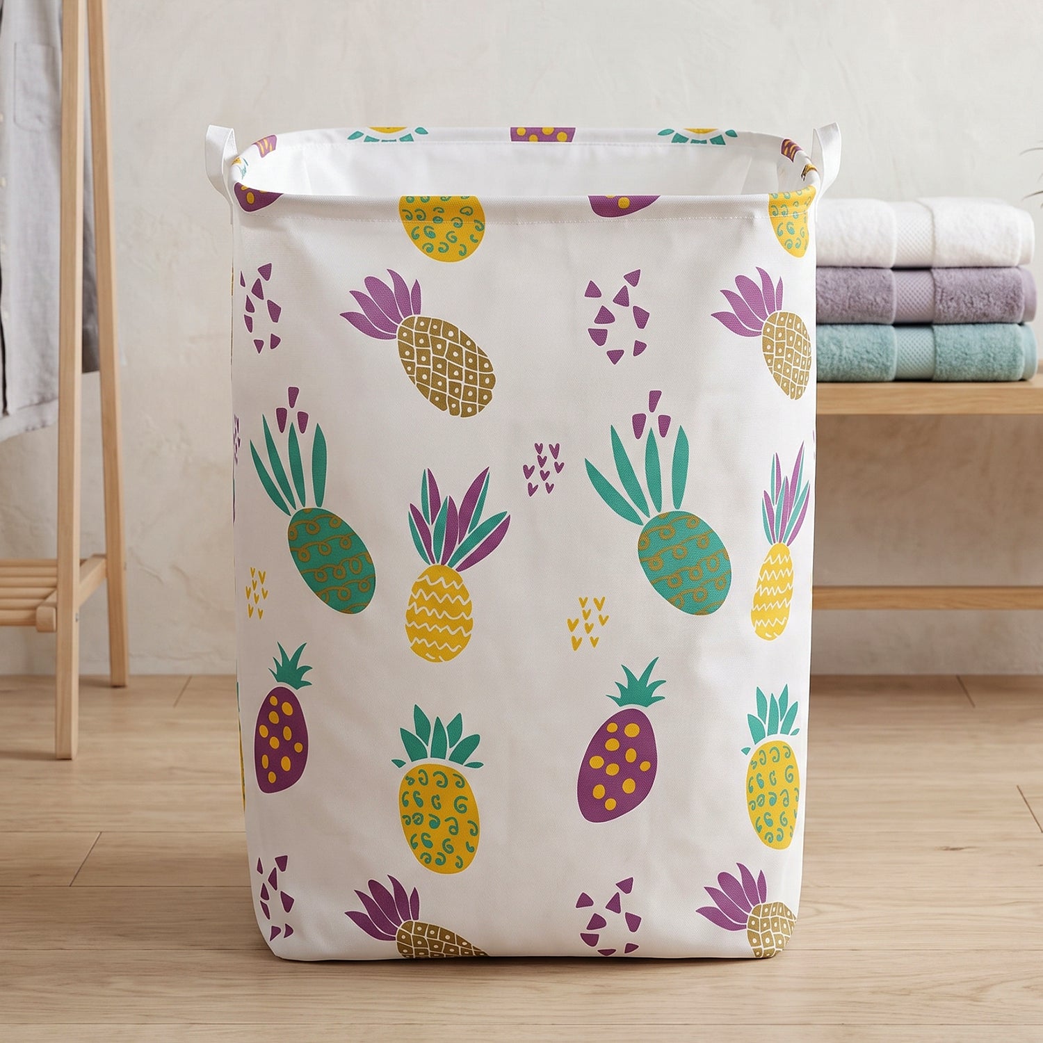 Printed Fabric Clothes Storage Bag Foldable Laundry Basket Hamper (1 Pc)