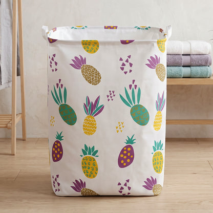 Printed Fabric Clothes Storage Bag Foldable Laundry Basket Hamper (1 Pc)