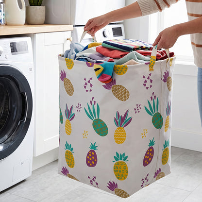 Printed Fabric Clothes Storage Bag Foldable Laundry Basket Hamper (1 Pc)