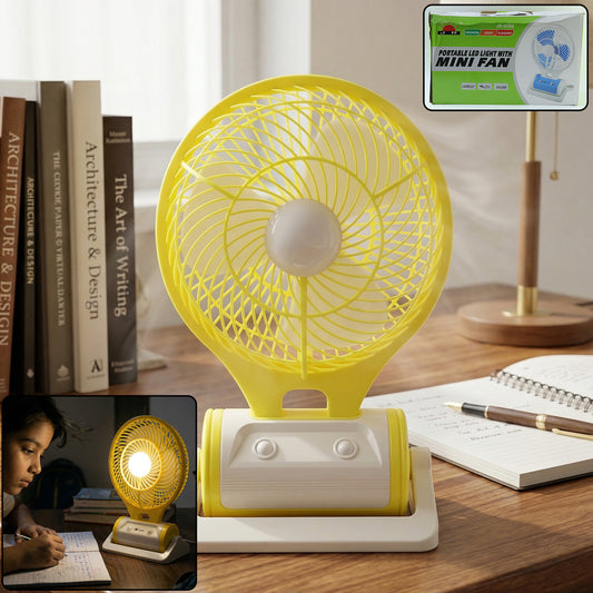 Portable Rechargeable LED Light with Mini Table Fan (1 Pc)
