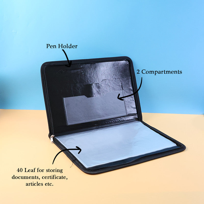 Aerotix A4 Portfolio File with Zipper – 40 Leaf Document Organizer, Professional Display Folder for Office & Stud