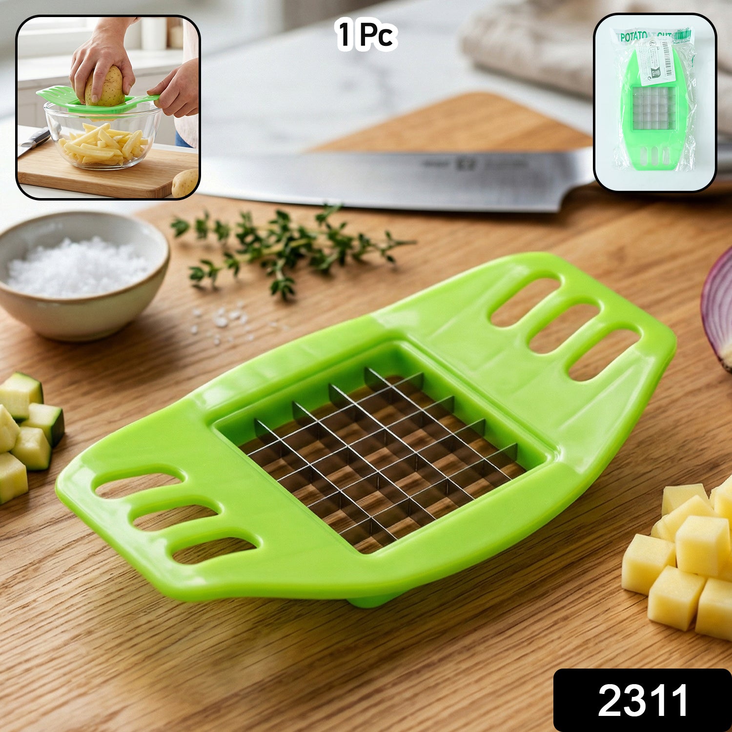 Potato cutter slicing potatoes into fries