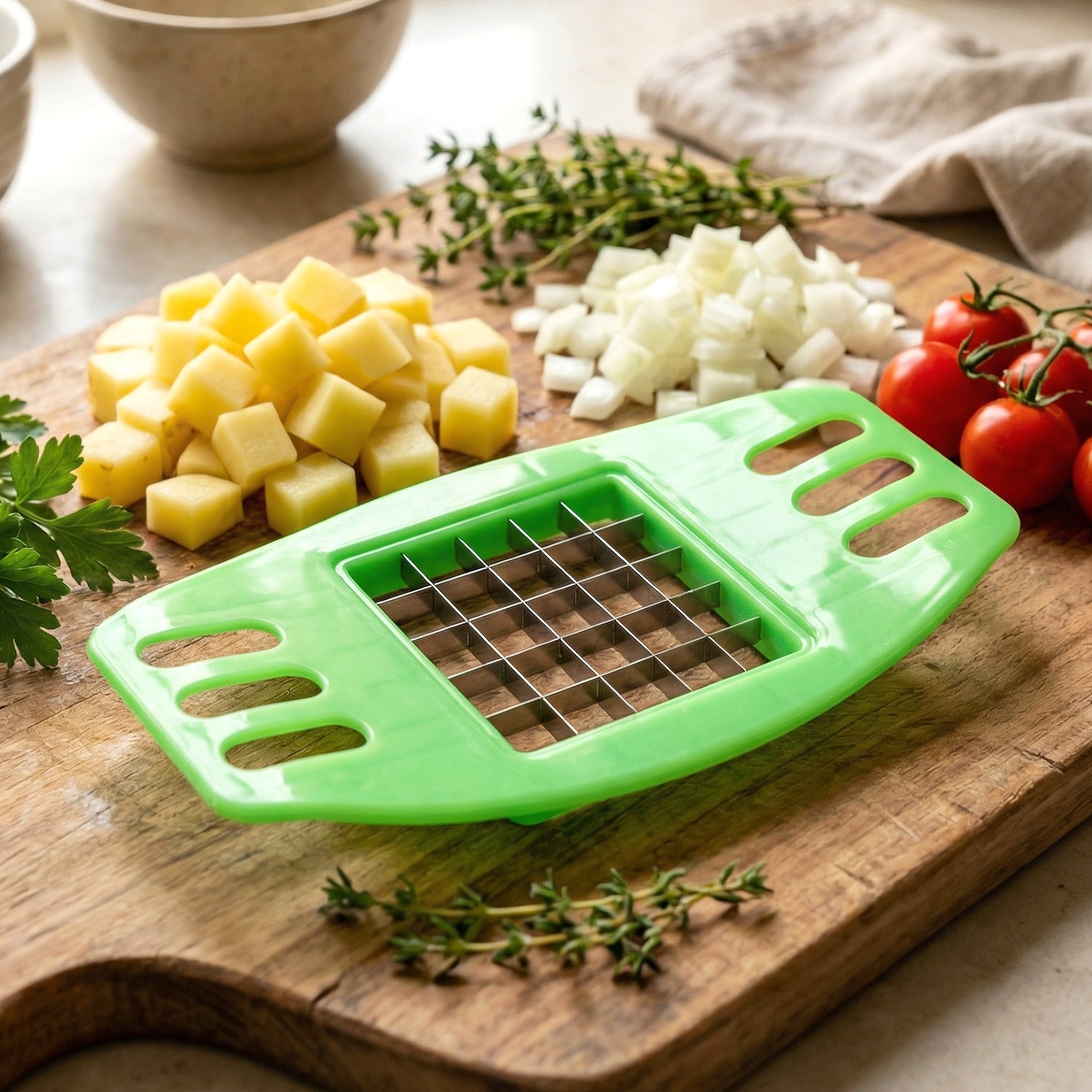 Top view of Indo Glow potato cutter showing blade layout