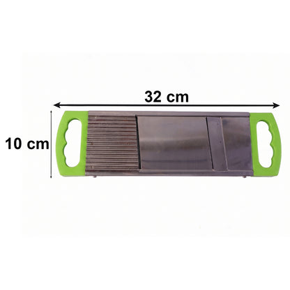 A top-down view of the potato slicer, showcasing its sleek design and portability.