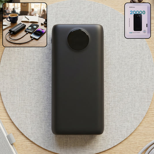 Matte black 20000mAh 33W power bank front view