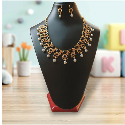 Elegant Floral Necklace & Earrings Set with Stone Accents